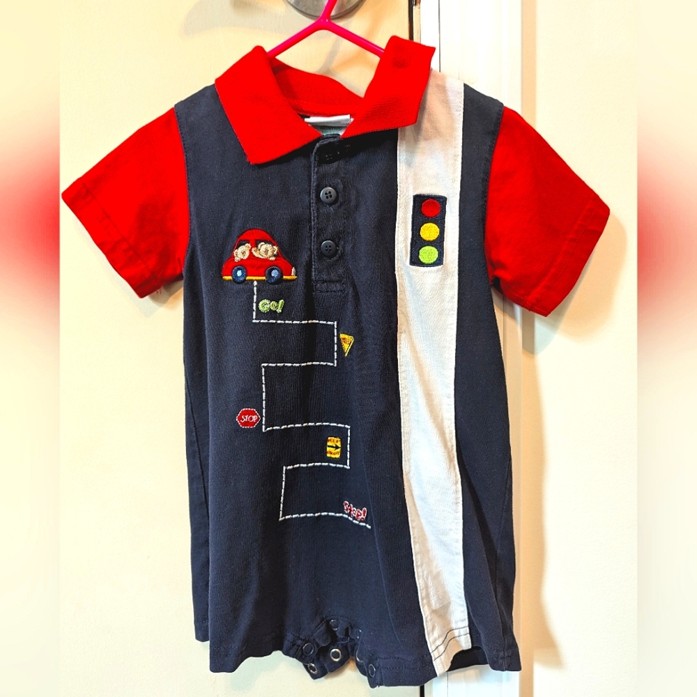 Okie-Dokie Vintage Boy's Collared Car Romper Size 18 Months